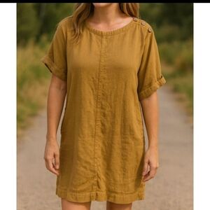 Pure Jill Shift Dress Woven Golden Yellow Pockets Lyocell Lagenlook Boho XL TALL